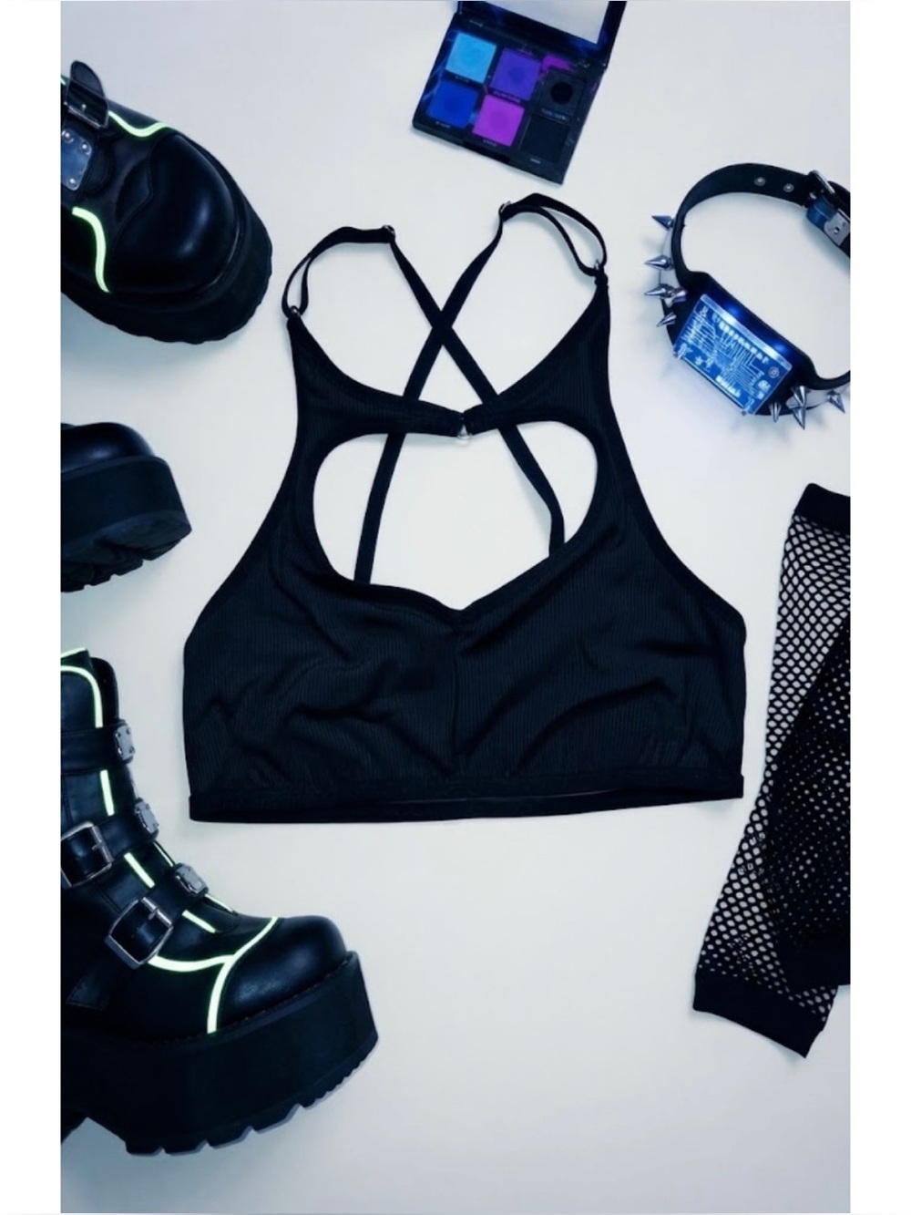 Ribbed Strappy Cyberpunk Bralette Grunge Cybergoth